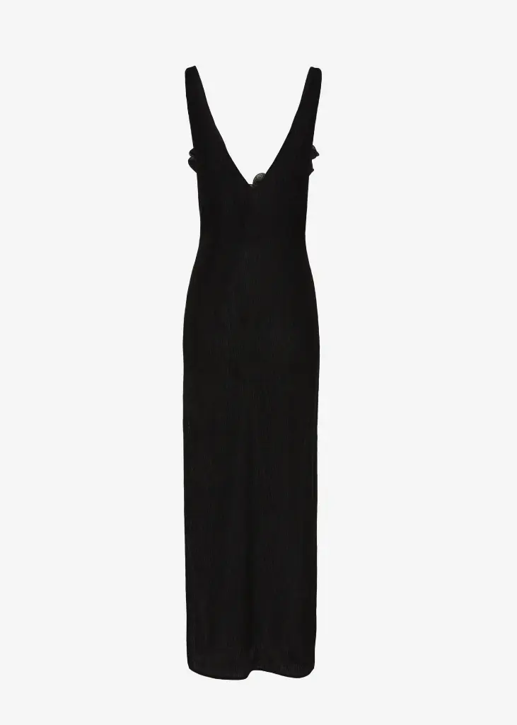 Crepe high leg maxi dress in black 