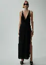 Crepe high leg maxi dress in black 