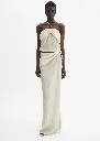 Draped halterneck top with beads in cream