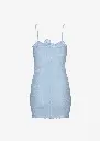 Mini crepe beach dress with floral neckline in light blue