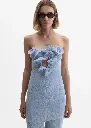 Mini crepe beach dress with floral neckline in light blue