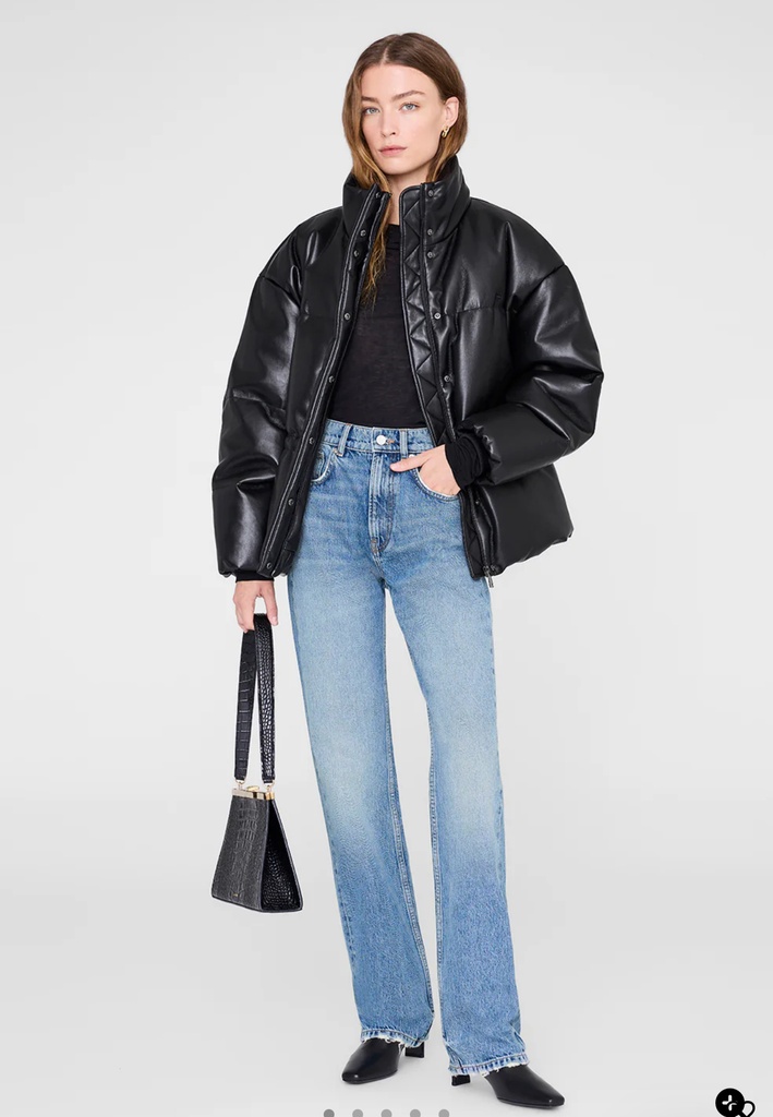 Oslo Puffer - Black Recycled Leather