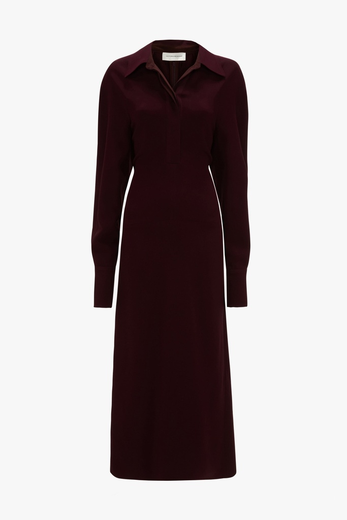 Long Sleeve Polo Collar Midi