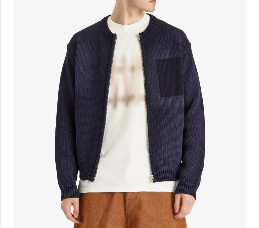 Washed Zip Front Cardigan Navy