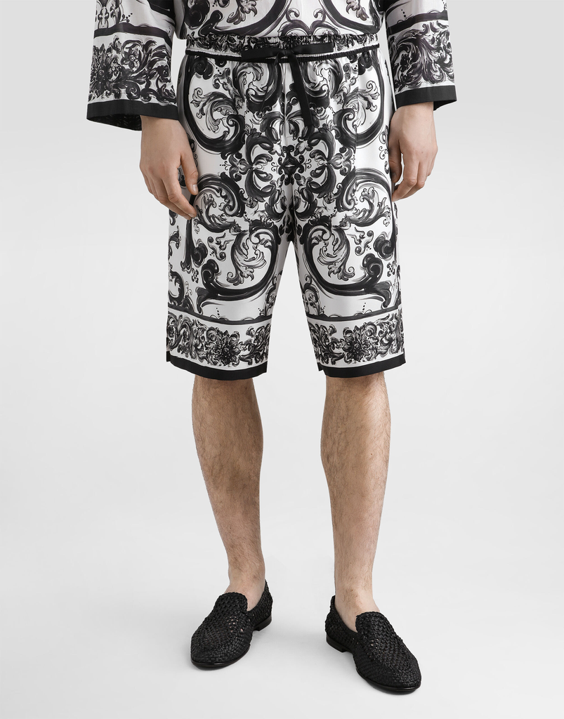 Majolica print Silk Twill Trousers