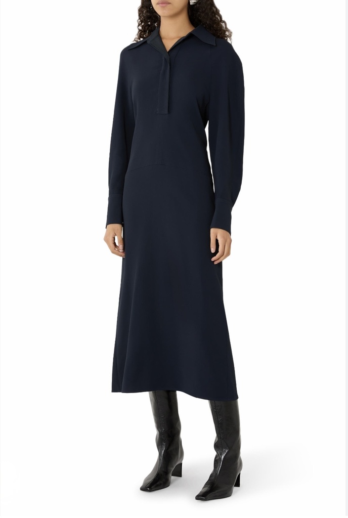 Long Sleeve Polo Collar Midi