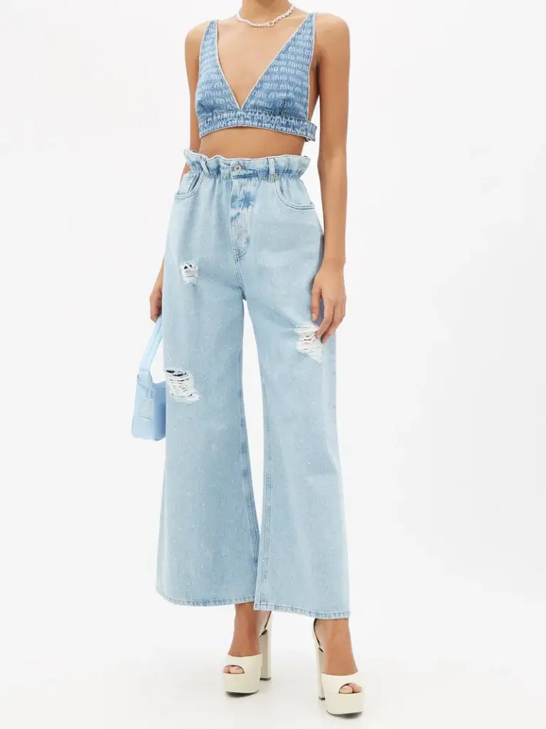 Monogram-Logo Denim Bralette