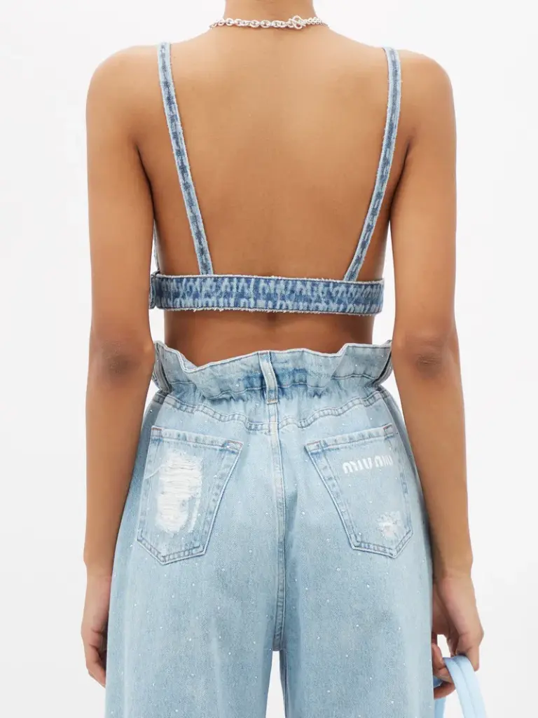 Monogram-Logo Denim Bralette