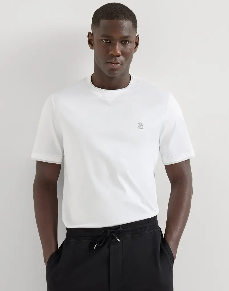 Cotton Jersey Crew Neck T-Shirt With Logo And Faux-Layering