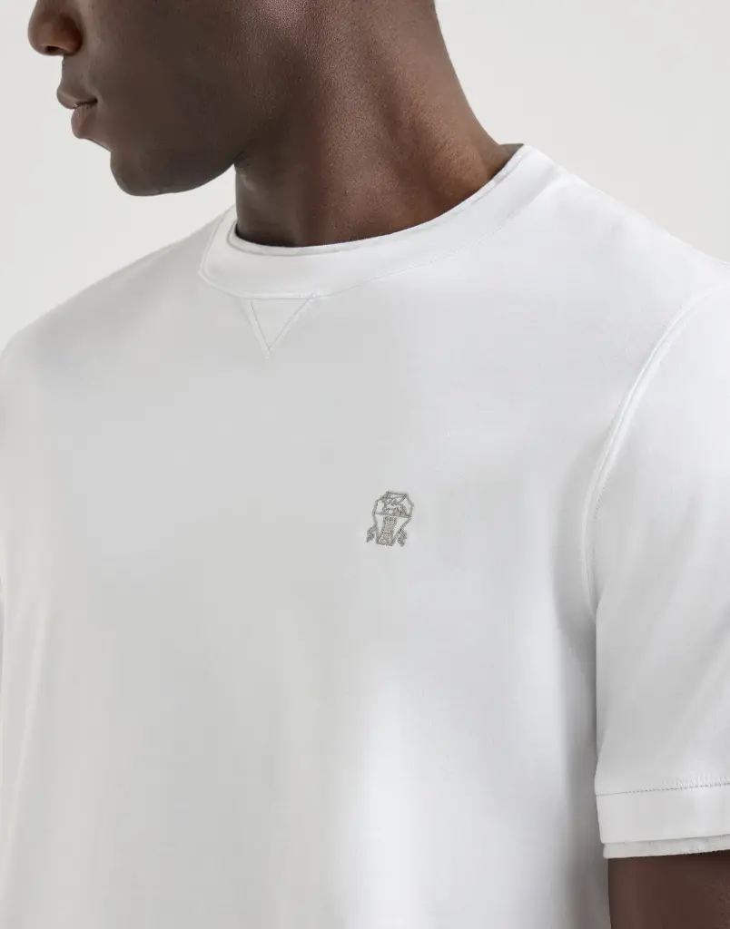 Cotton Jersey Crew Neck T-Shirt With Logo And Faux-Layering