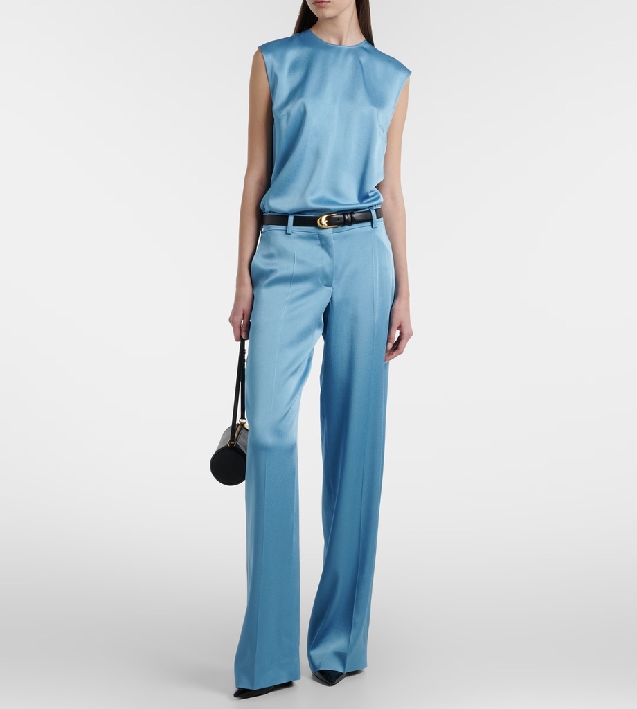 Satin Dropped Waist Straight Wide Leg