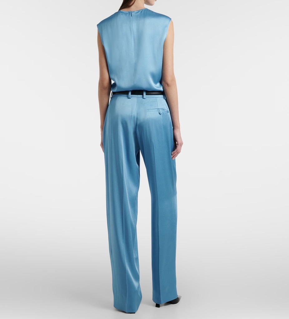 Satin Dropped Waist Straight Wide Leg