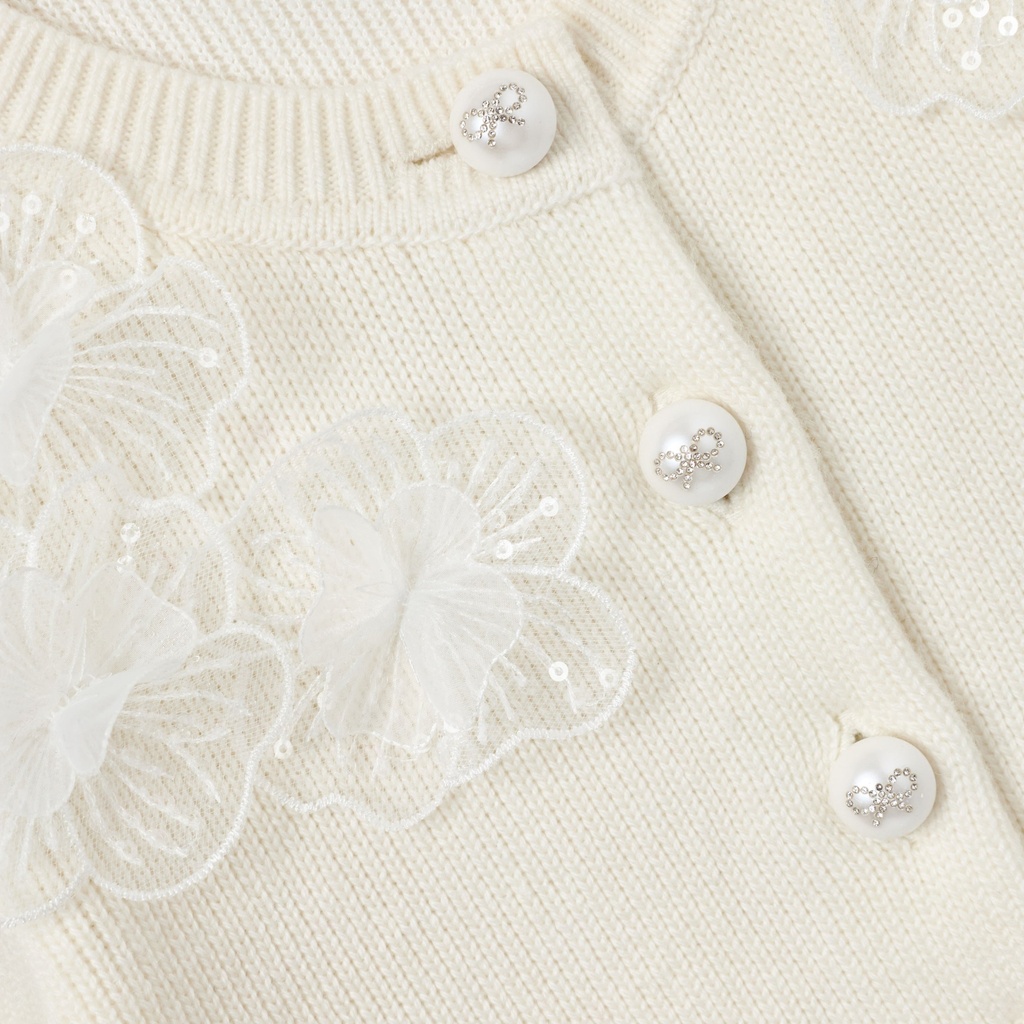 Cream Short Sleeve Flower Cardigan