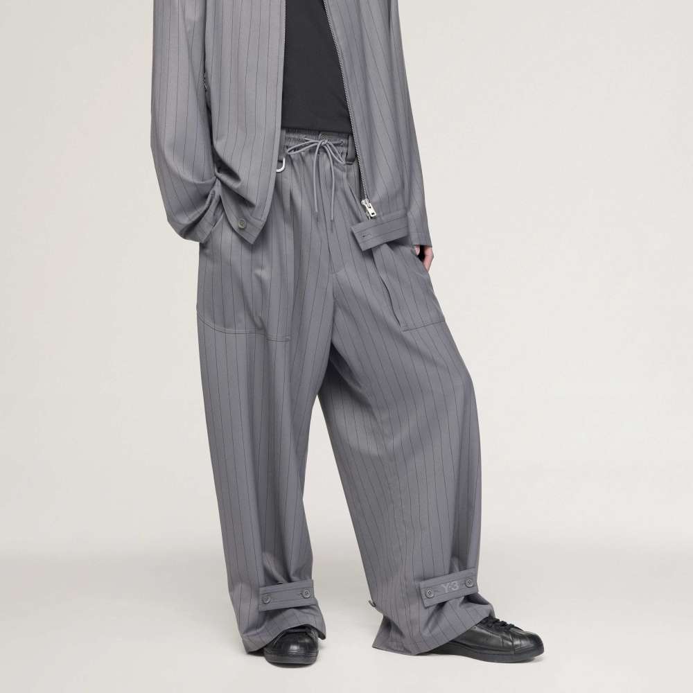 Y-3 Pinstripe Refined Wool Wide Leg Pants