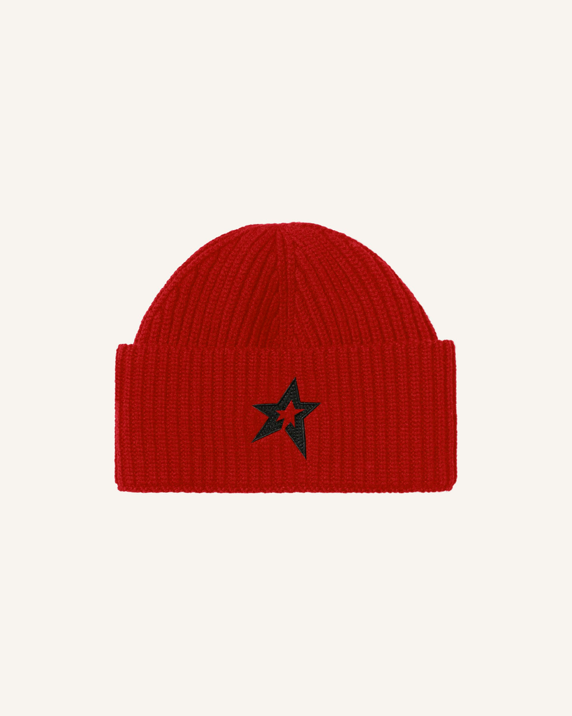 Knitted Wool Ribbed Star Beanie