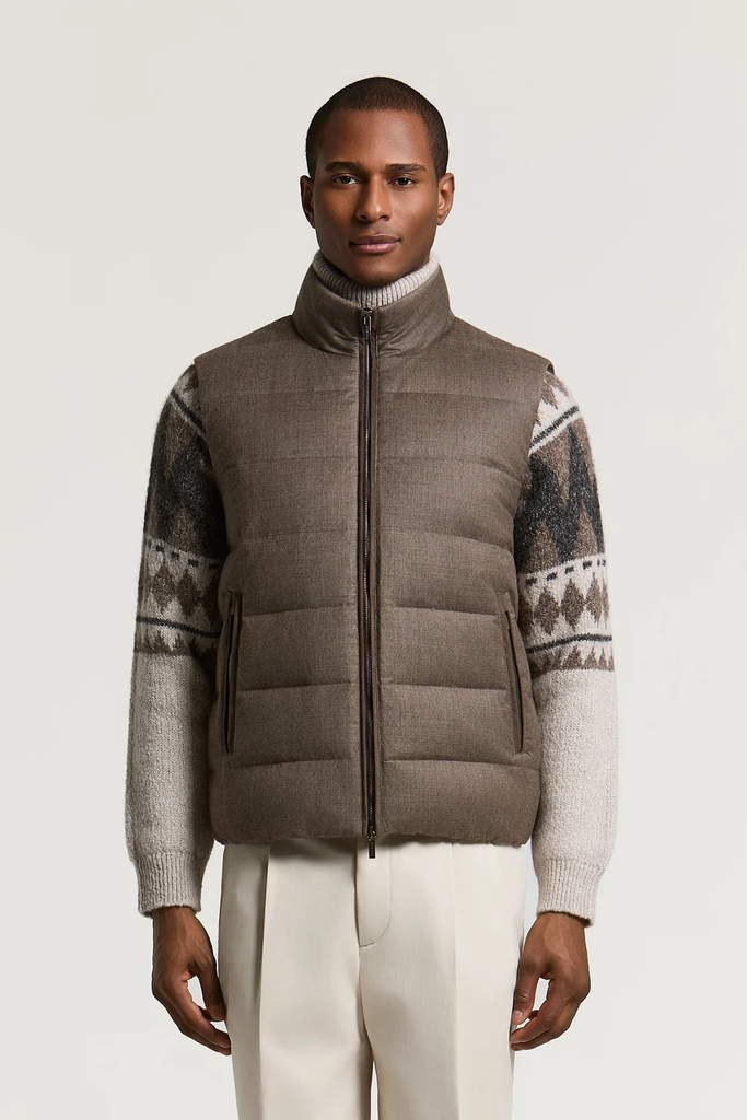 Down Vest in Pure Wool Flannel