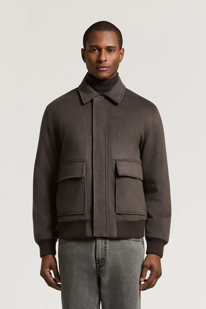 Wool and Cashmere Blend Cloth Bomber Jacket