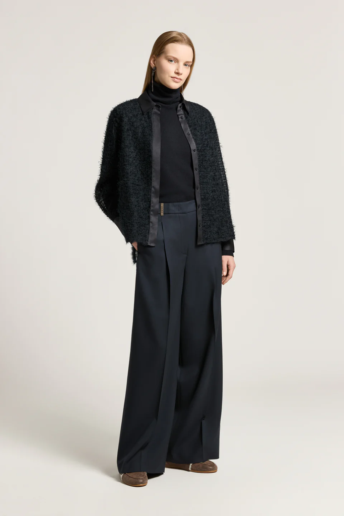 Palazzo Trousers in Wool Gabardine
