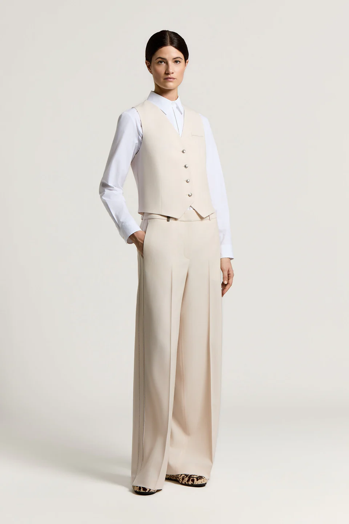 Palazzo Trousers in Wool Gabardine