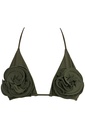 Floral Strappy Triangle Bikini Top In Khaki