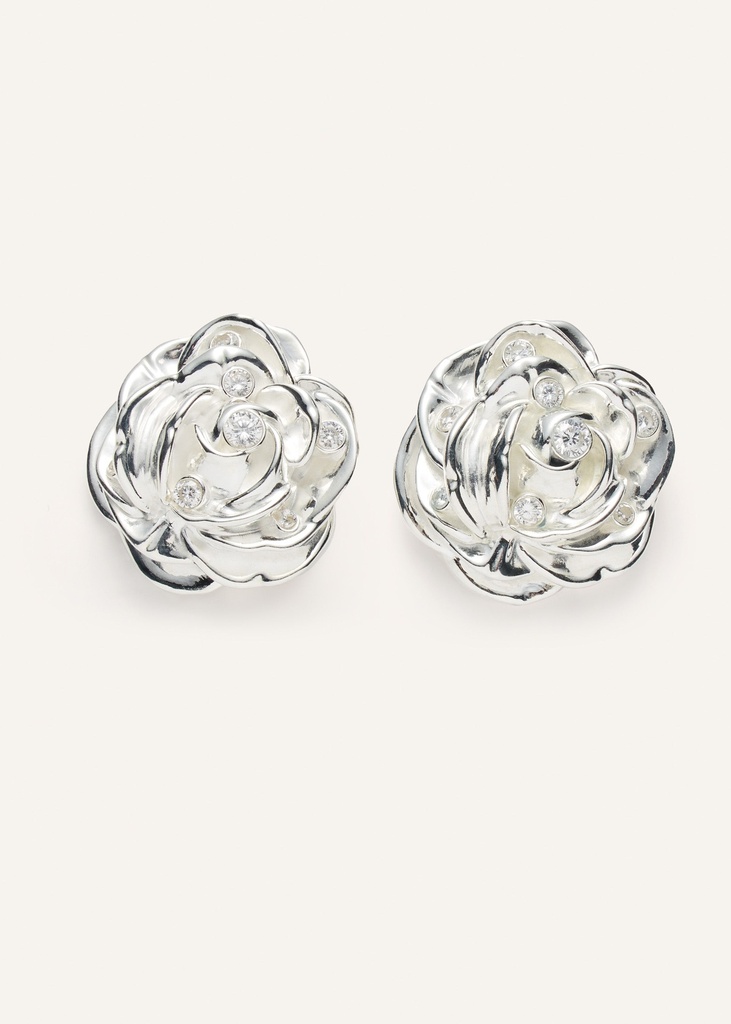 Rose Earrings With Crystals In Silver