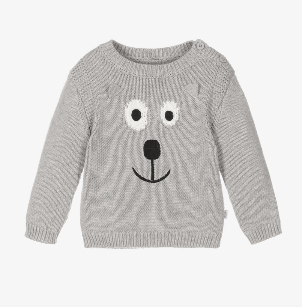 Boys Grey Cotton Knit Bear Jumper