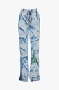 Pleat Detail Pyjama Trouser In Ice Blue Satin Flowers

