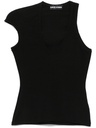 U Shape Neckline Asymmetric Sleeve Tank Top Rib Jersey Black