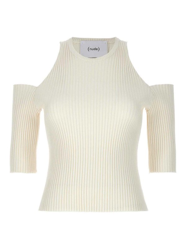 Crewneck Ribbed Knit Open Shoulder
