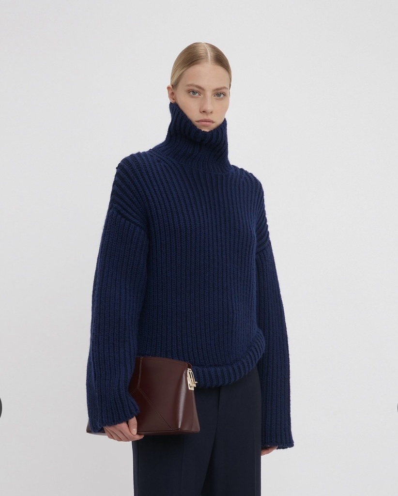 Asymmetric Hem High-Neck Jumper
