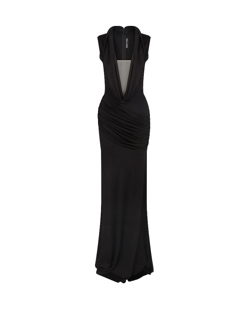 Plunge Neck Sleeveless Gown Fluid Jersey Black