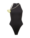 Flower Chunky Chain One Shoulder Bodysuit Black/Yellow/Silver