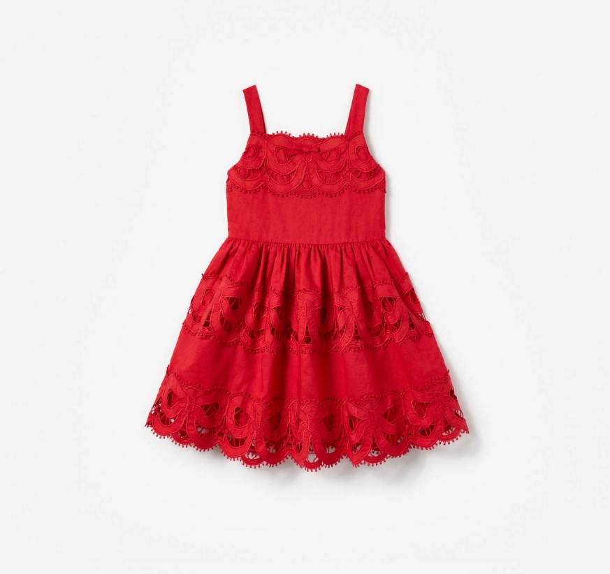 Red Linen Bow Dress Red