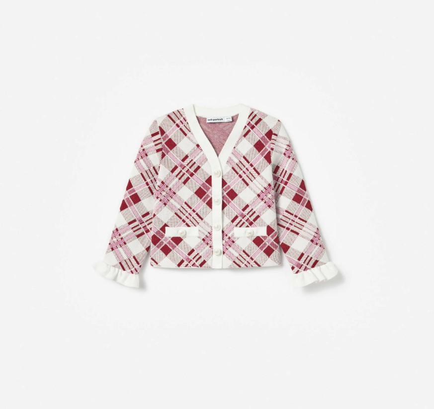 Burgundy Check Cardigan