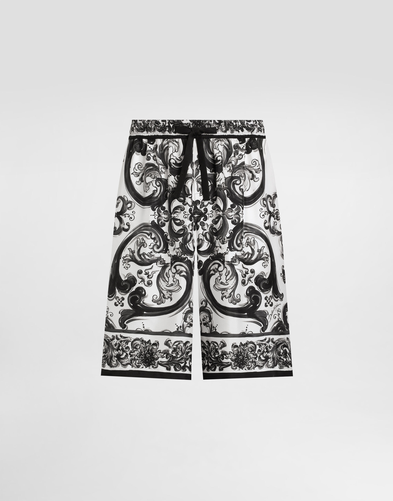 Majolica print Silk Twill Trousers