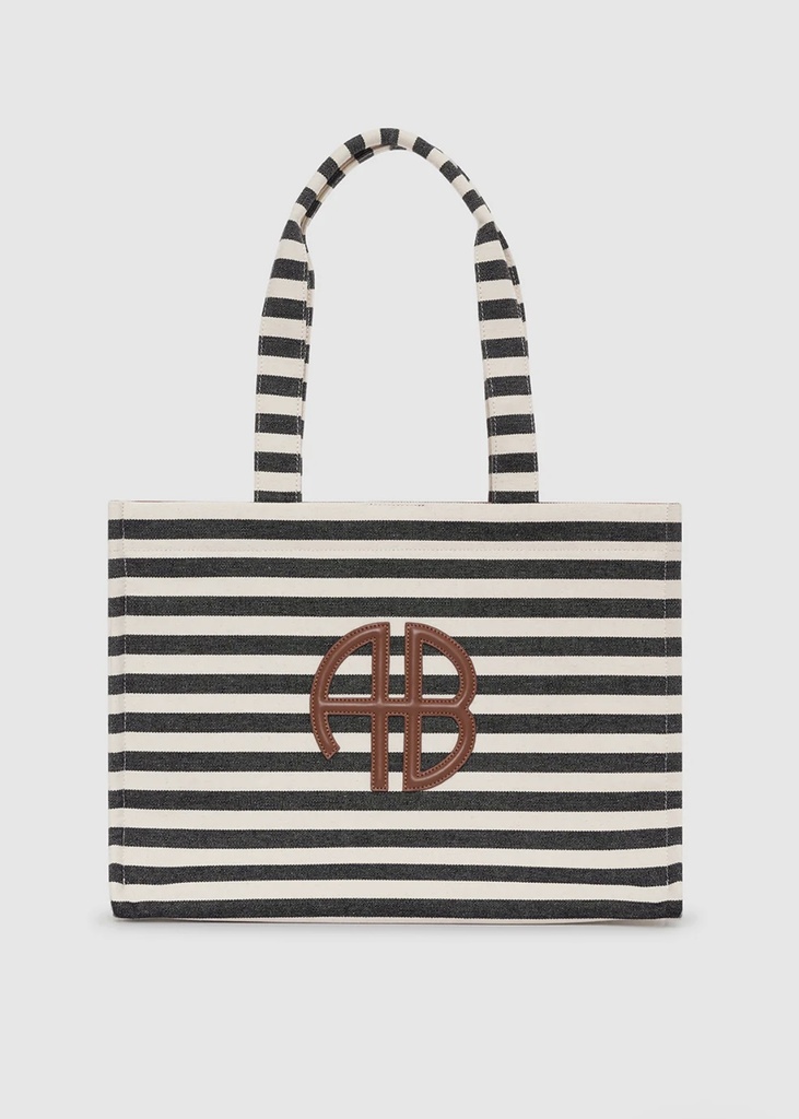 Lara Tote - Black and Natural Stripe
