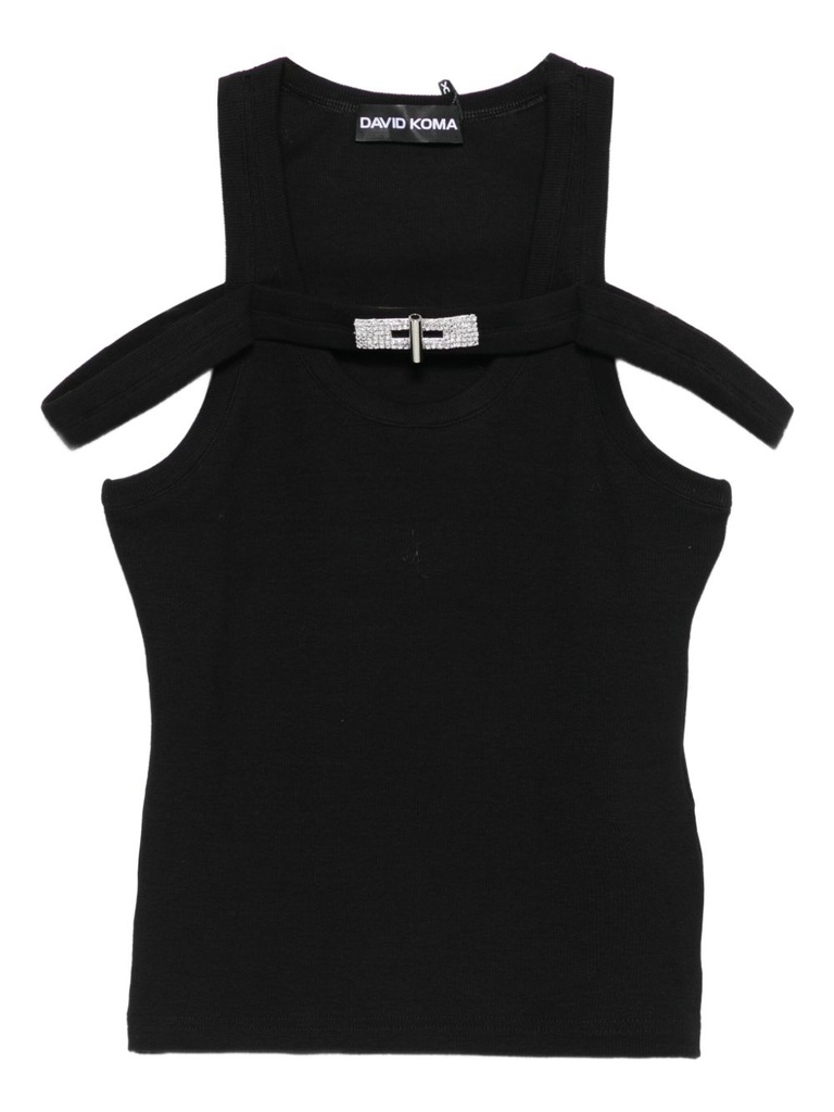 Crystal Buckle Embr Detail Tank Top