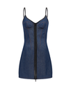 Leather Trimmed Mini Denim Dress