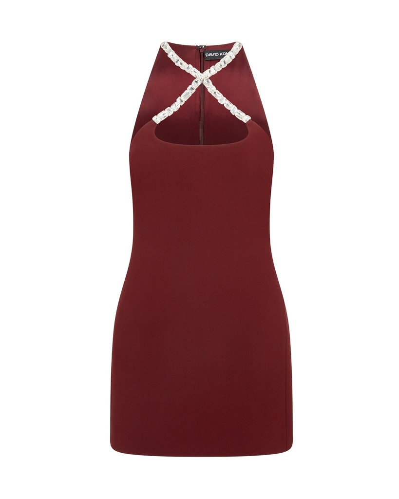 Crystal Embr Cross Strap Mini Dress