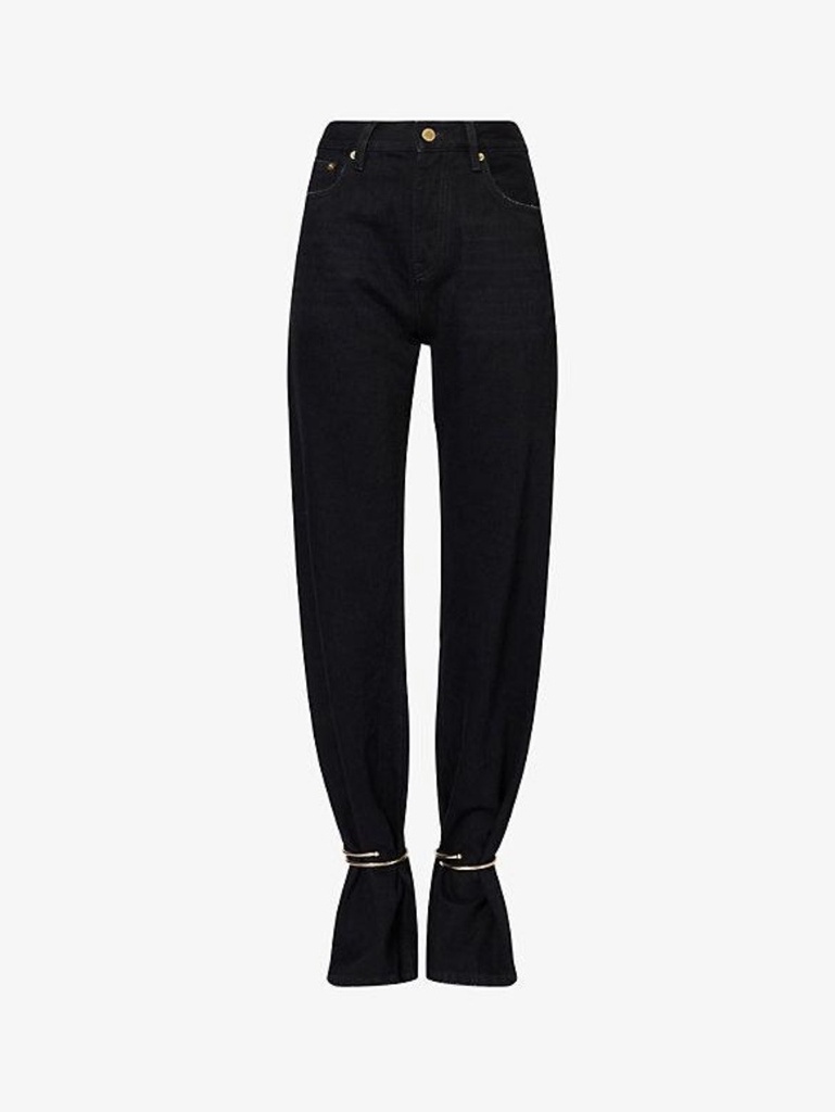 Trousers Marion - Cuff Adorned Straight Leg Fitted Denim Used Black