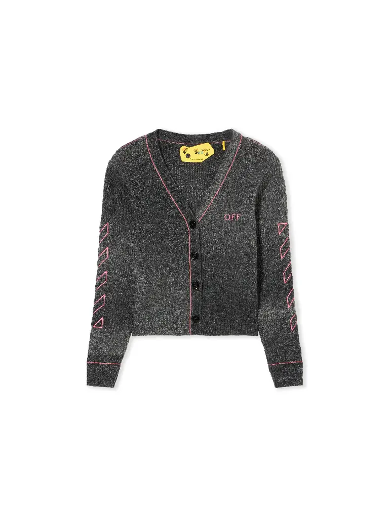 OFF STAMP CLEAR RIB CARDIGAN DARK GREY
