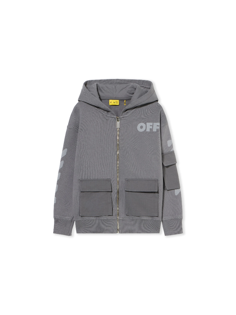 Garment Dyed Cargo Hoodie Zip Dark Grey