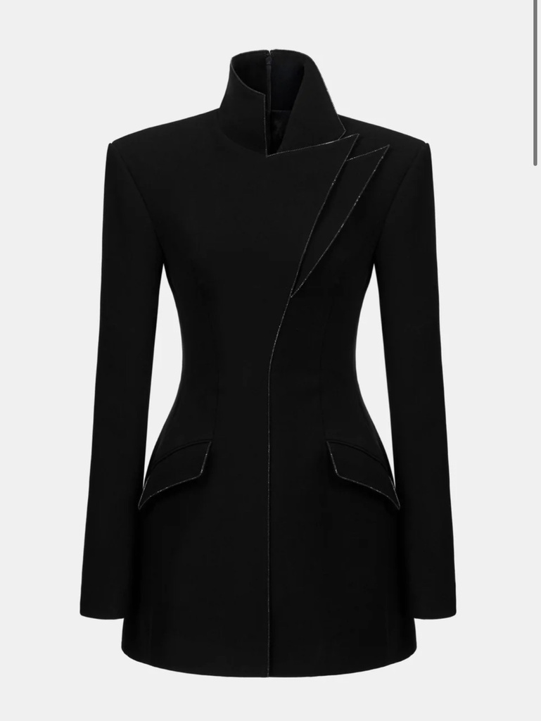 Ladies Dress Black Asymmetrical Crystal Beaded Dress