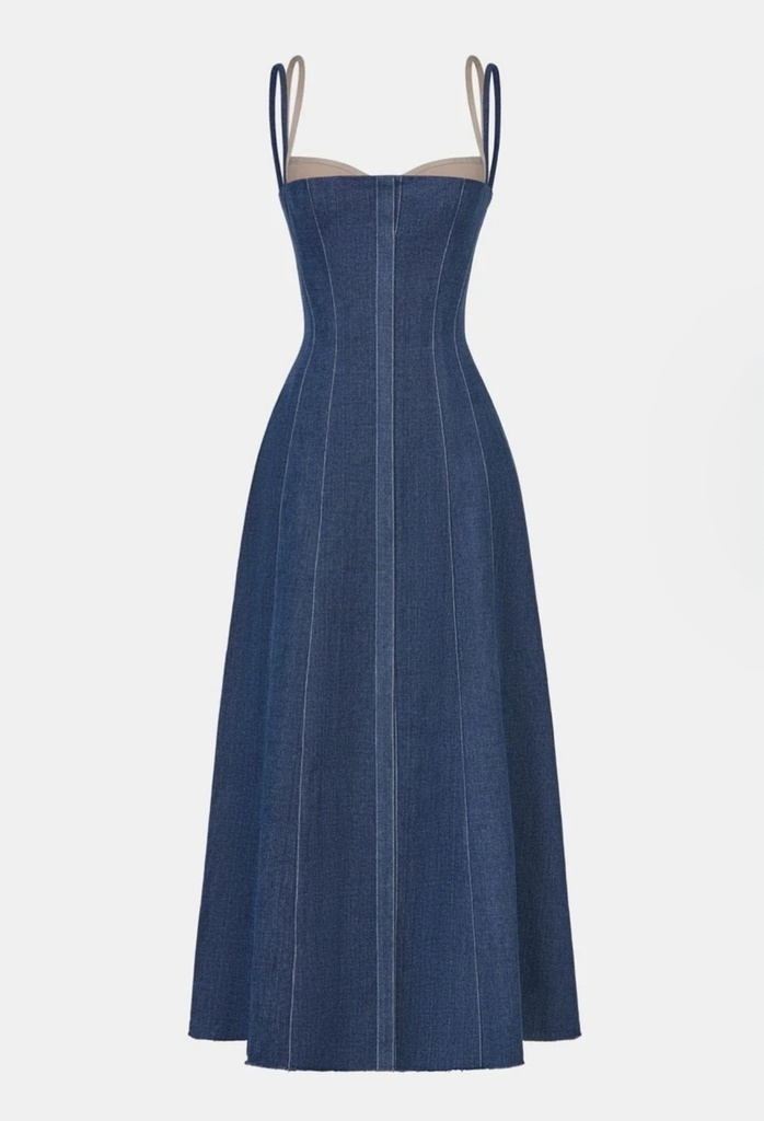 Ladies Dress Denim Blue Corset Midi Dress