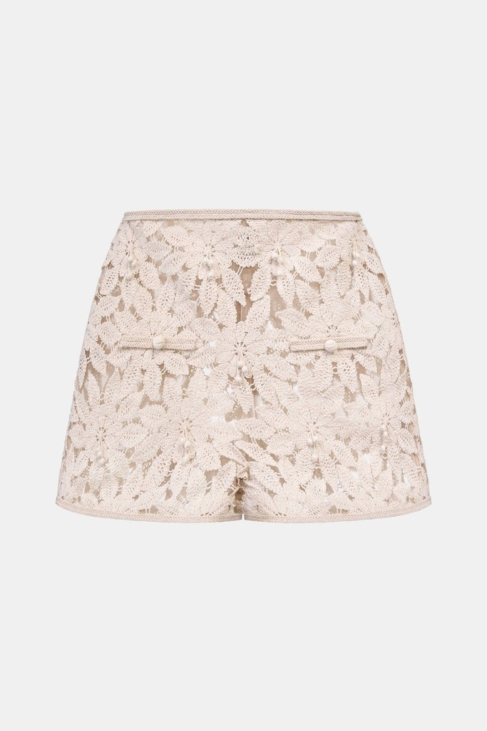 Ladies Shorts Beige Floral Lace Shorts