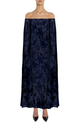 Navy Floral Velvet Devoré Off The Shoulder Cape Dress