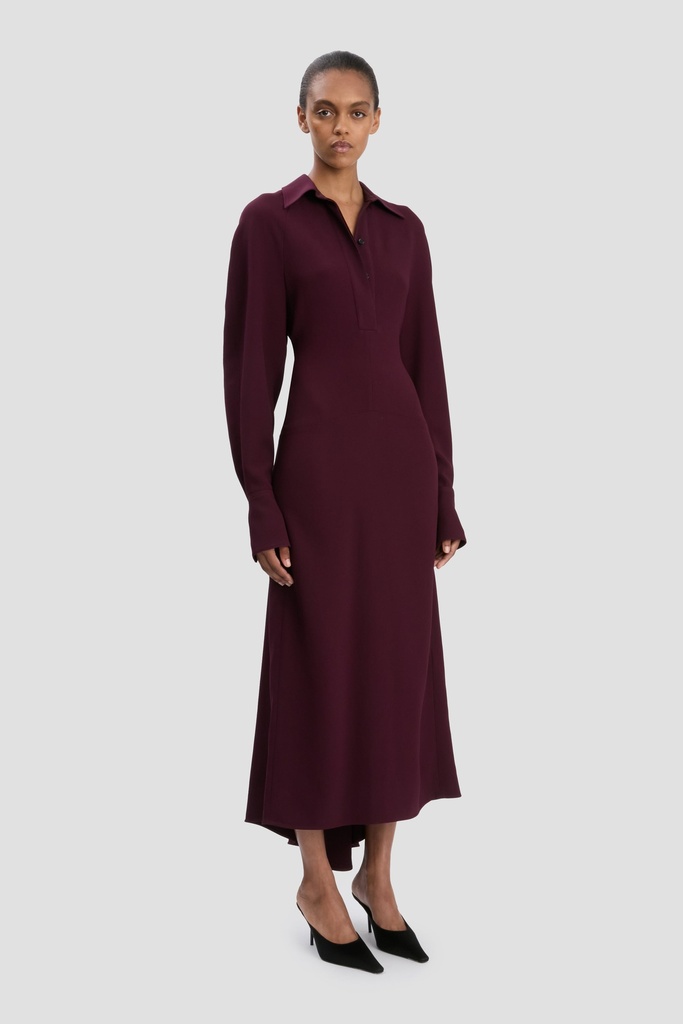 Long Sleeve Polo Collar Midi