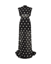 Polka Dot Printed Chiffon Gown With Open Back