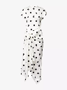 Polka Dot Print Midi Dress With Front Drape