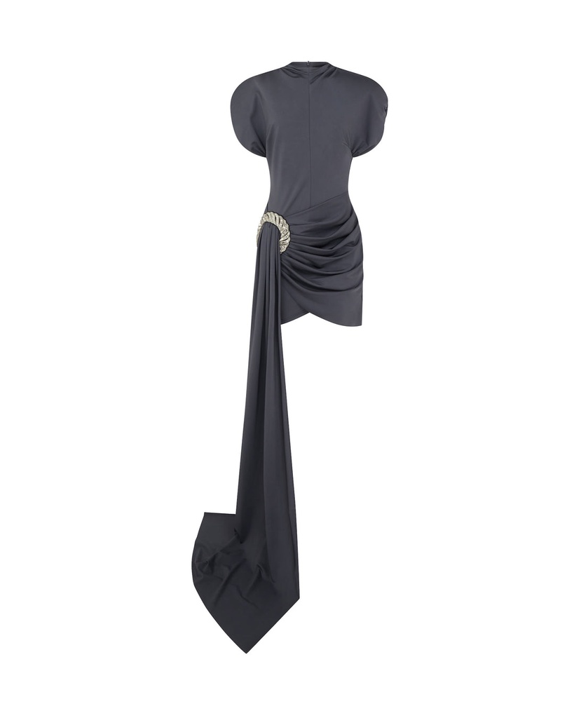 Drape Overlay Dress With Flat Crystal Spiral Embr